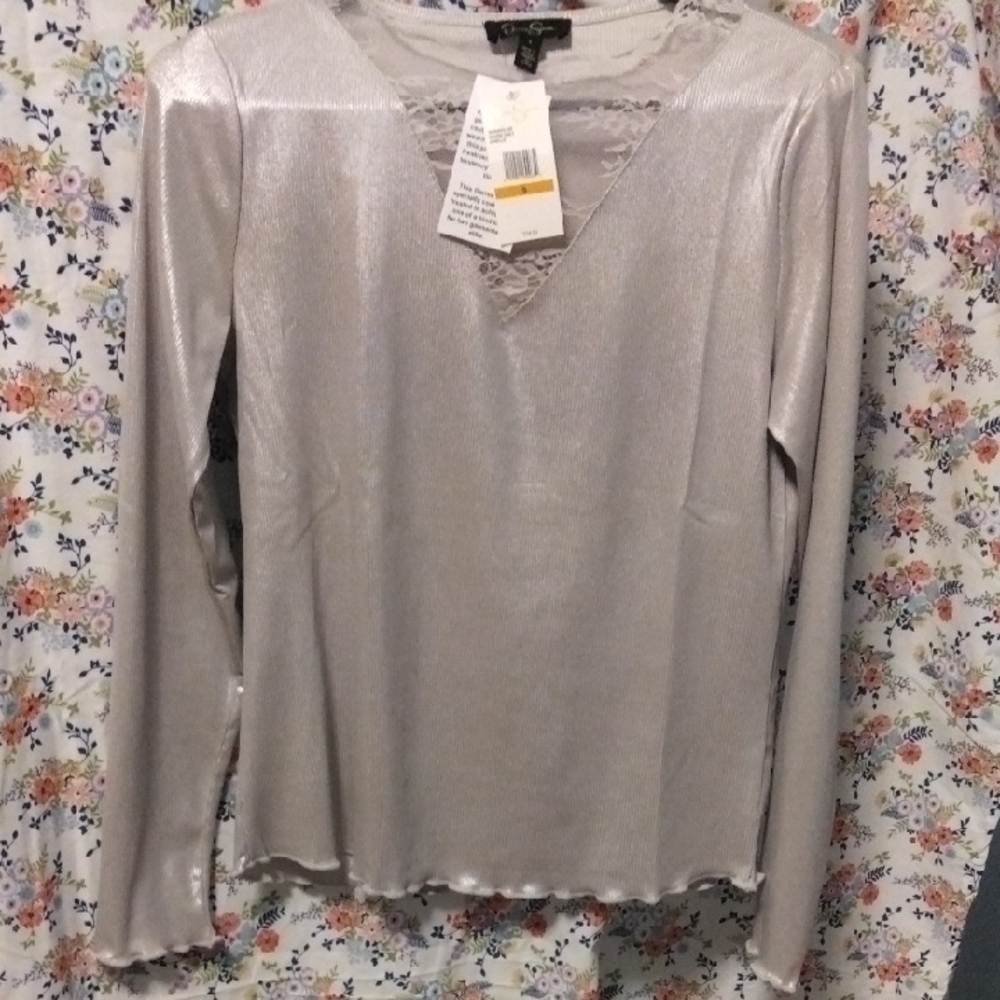 Jessica Simpson NWT Size Small long sleeve silver Shirt